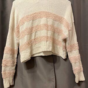 Cupcakes & Cashmere Cream Blush Striped Cropped Hooded Sweater